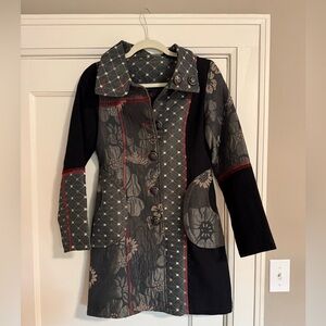 Source Unknown Black and Gray Floral Trench Coat